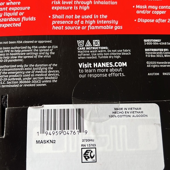 Hanes 2 packs Reusable Face Masks (10pc Mask Per Box)100% Cotton Washable Unisex - Picture 5 of 6